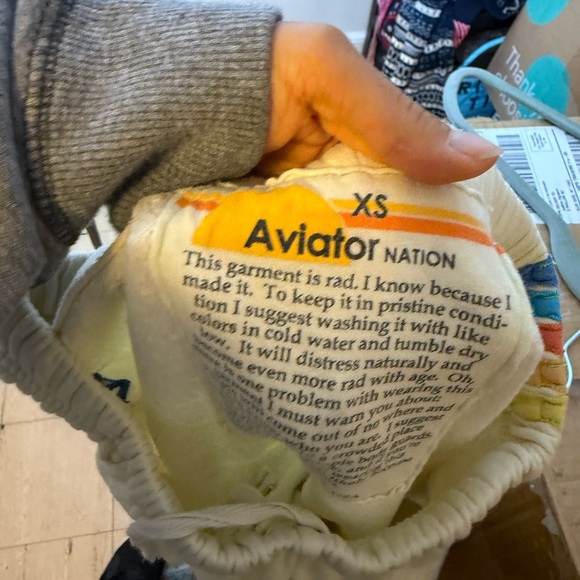 Aviator Nation 5 Stripe Rainbow Cream Sweatpants - Picture 4 of 5